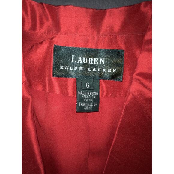 Lauren Ralph‎ Lauren Silk Blazer & Pant Set Women’s Size 6 Red 3 Button - Picture 5 of 16
